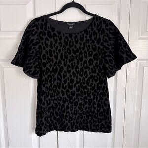 Ann Taylor Shirt Womens S Black Animal Print Leopard Burnout Velvet Top Party